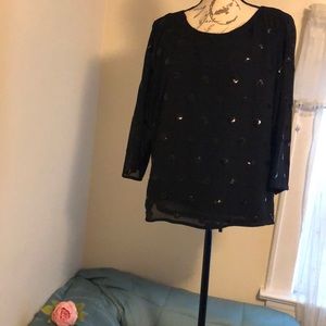 Talbots Black Sequin-Spotted Blouse